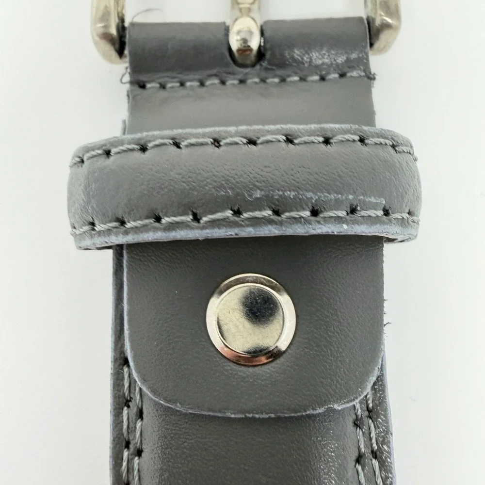 Vera Pelle Gray Leather Belt Men's‎ Size 37–41 Silver Buckle Made in Italy